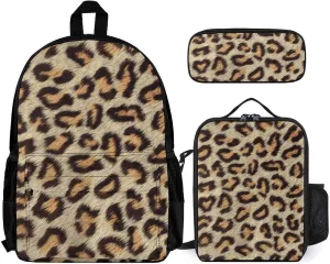 Brown Spots Leopard Faux Fur Lightweight Pocket Backpack Crossbody Lunch Bag Set Unisex