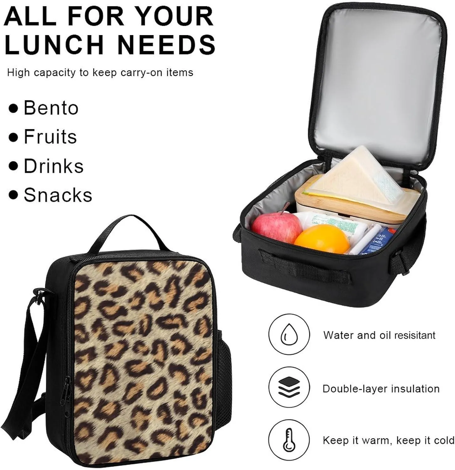 Brown Spots Leopard Faux Fur Lightweight Pocket Backpack Crossbody Lunch Bag Set Unisex