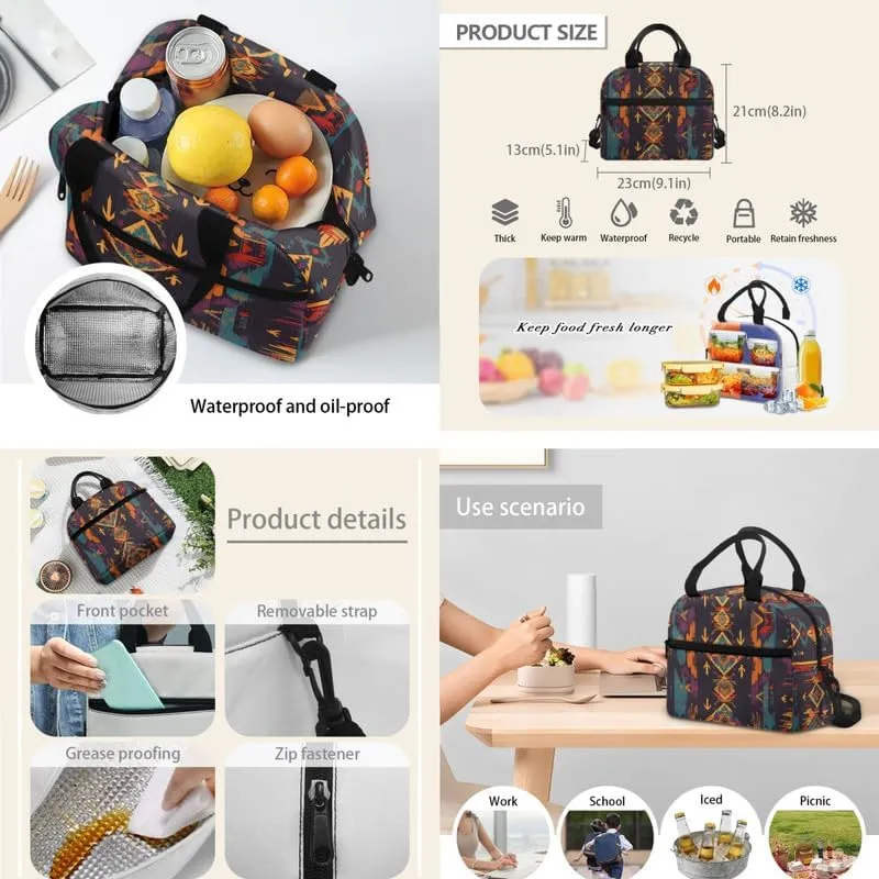 Brown Tribal Aztec School Bag Backpack for Students Southwest Zigzag Arrow with Insulated Lunch Bag Pen Case School Bookbag Natives Ethnic Geometric for Teen Boys Girls