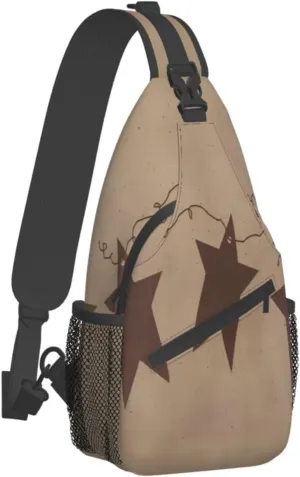 Brown Vintage Rusty Stars Primitive Country Crossbody Chest Bag, Unisex Crossbody Bag, Travel, Sports, Hiking And Leisure Backpack, Black