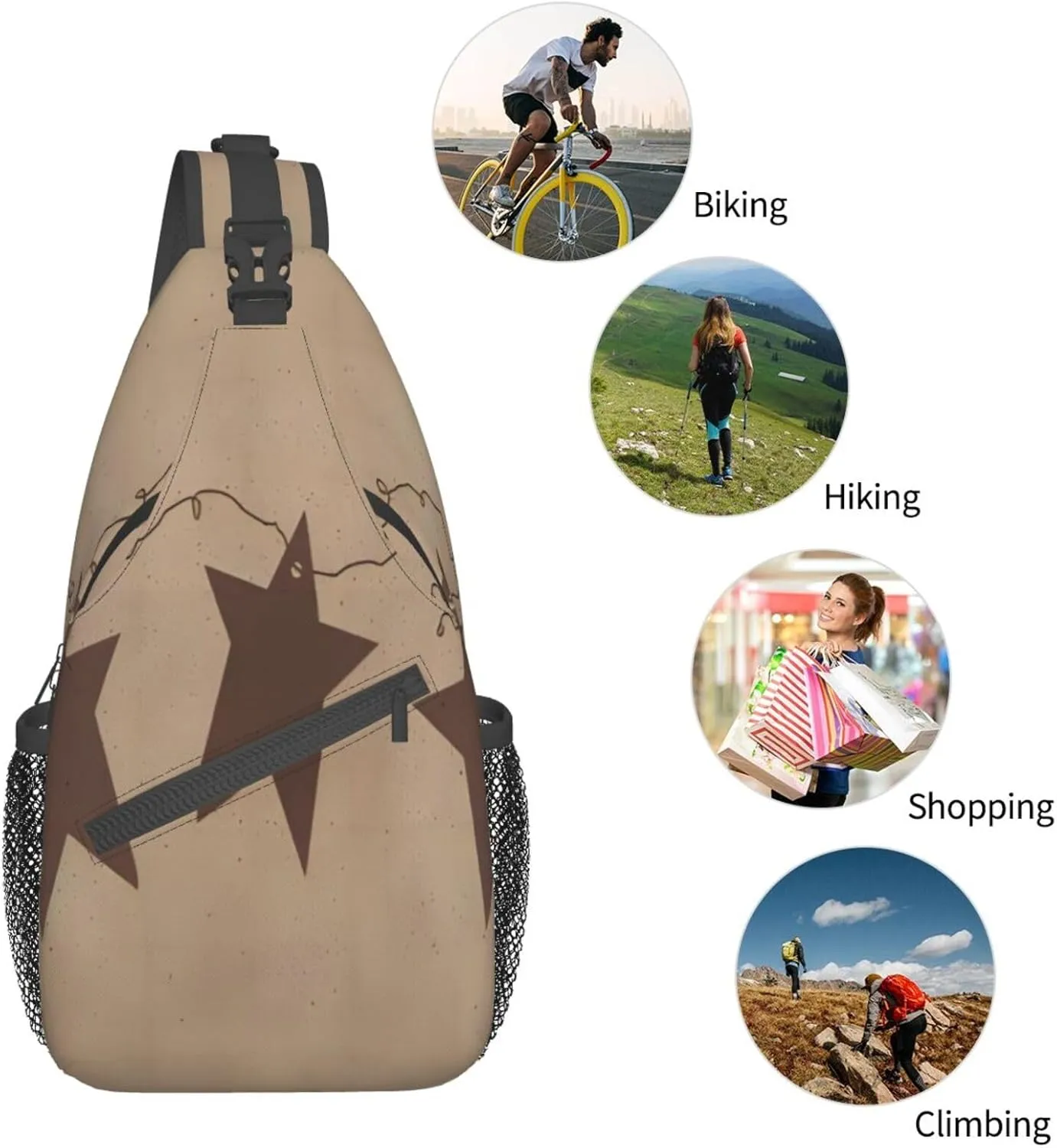 Brown Vintage Rusty Stars Primitive Country Crossbody Chest Bag, Unisex Crossbody Bag, Travel, Sports, Hiking And Leisure Backpack, Black