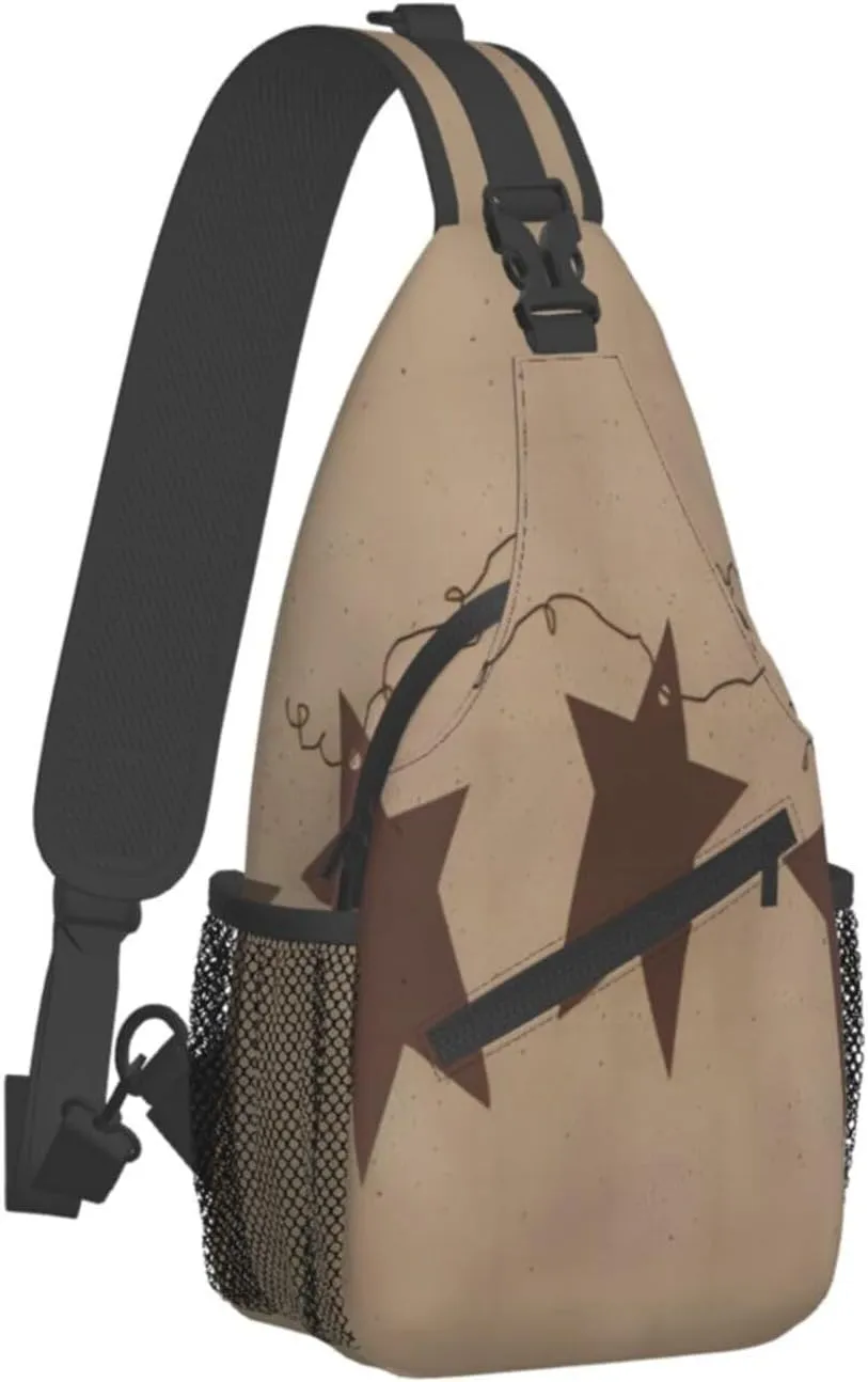 Brown Vintage Rusty Stars Primitive Country Crossbody Chest Bag, Unisex Crossbody Bag, Travel, Sports, Hiking And Leisure Backpack, Black