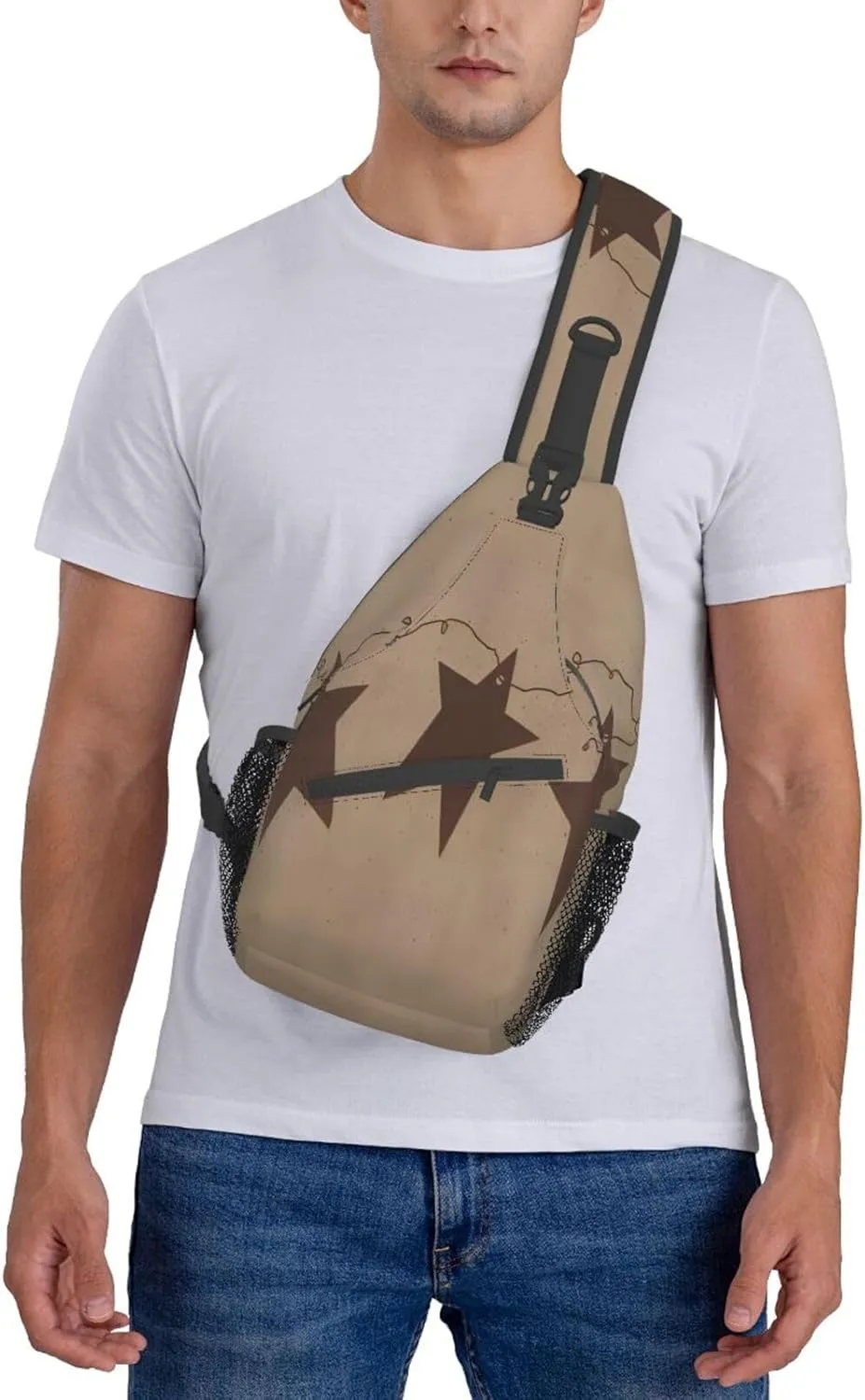 Brown Vintage Rusty Stars Primitive Country Crossbody Chest Bag, Unisex Crossbody Bag, Travel, Sports, Hiking And Leisure Backpack, Black