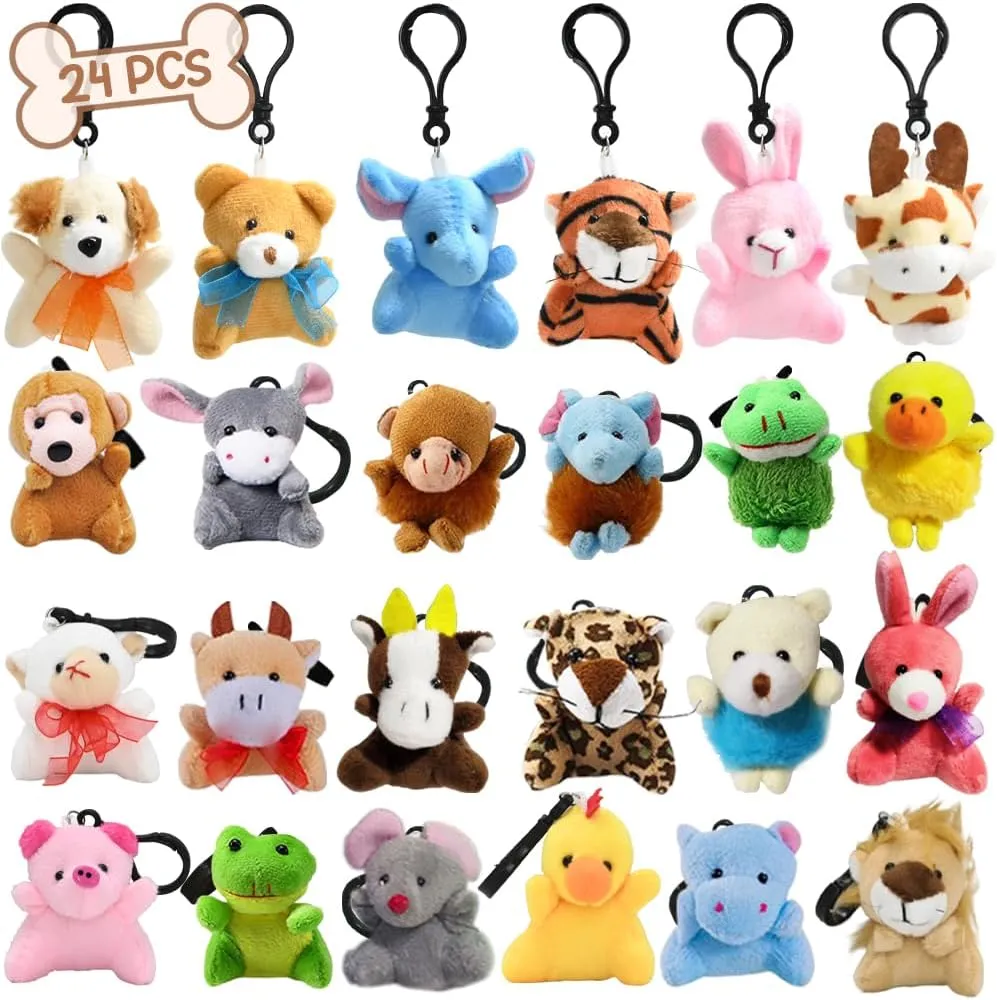 CAMIRUS 24PCS Mini Animal Plush Toy Assortment, Tiny Stuffed Animals Keychain Decoration for Kids, Small Stuffed Animal Bulk for Kids