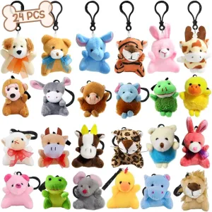 CAMIRUS 24PCS Mini Animal Plush Toy Assortment, Tiny Stuffed Animals Keychain Decoration for Kids, Small Stuffed Animal Bulk for Kids