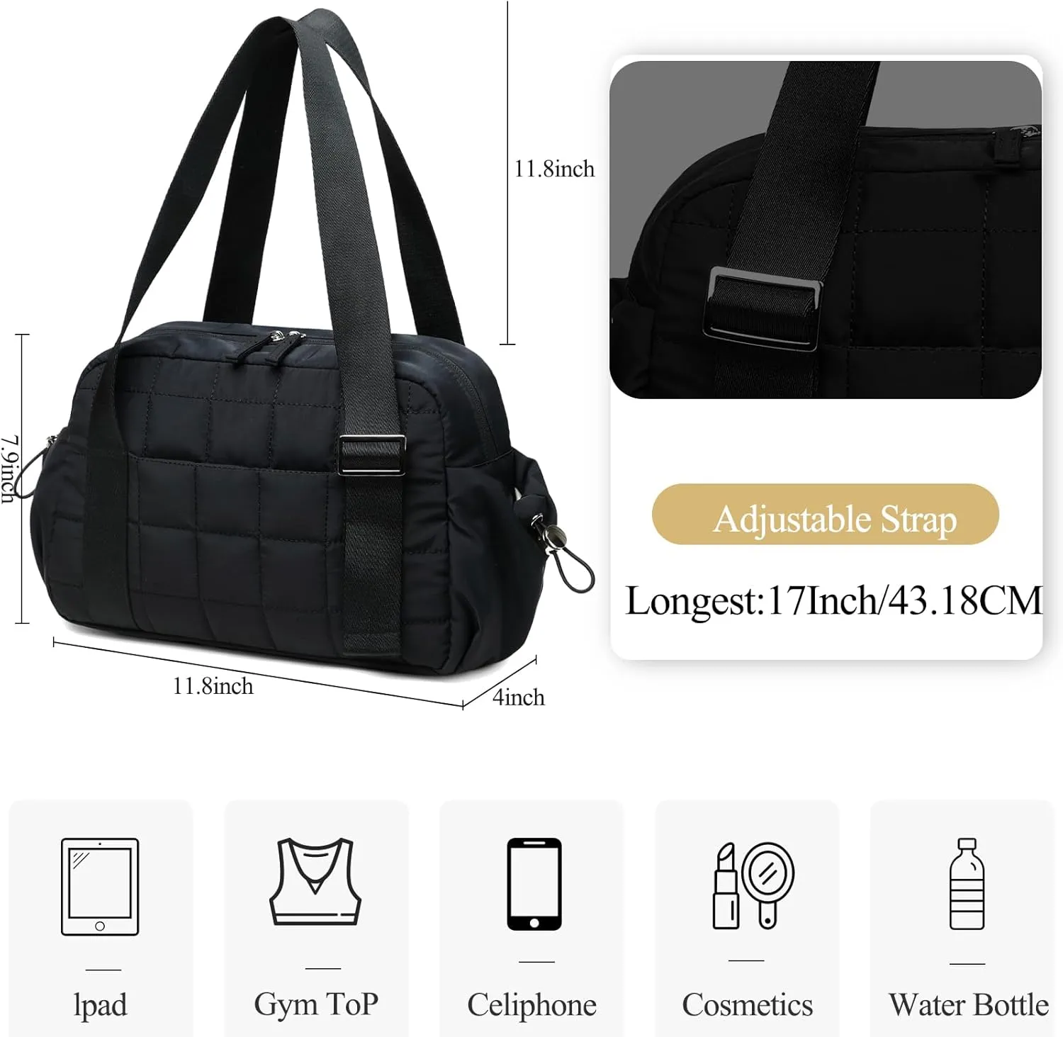 CAMTOP Mini Gym Bag for Women, Small Gym Tote Bag Puffy Quilted Sports Duffel Bag with Wet Compartment and Coin Wallet Duffel Bags Dance Yoga Workout Bag