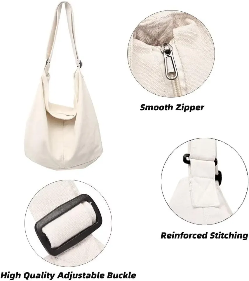 Canvas Shoulder Bag for Women Casual Lightweight Crossbody Purse Ladies Hobo Bag Large Cotton Handbag for Everyday