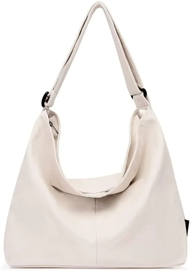 Canvas Shoulder Bag for Women Casual Lightweight Crossbody Purse Ladies Hobo Bag Large Cotton Handbag for Everyday