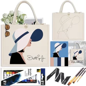 Canvas Tote Bag, Crafts for Adults，Adult Paint Party Painting kit, pre Drawn DIY Canvas Tote Bag for Beginners.