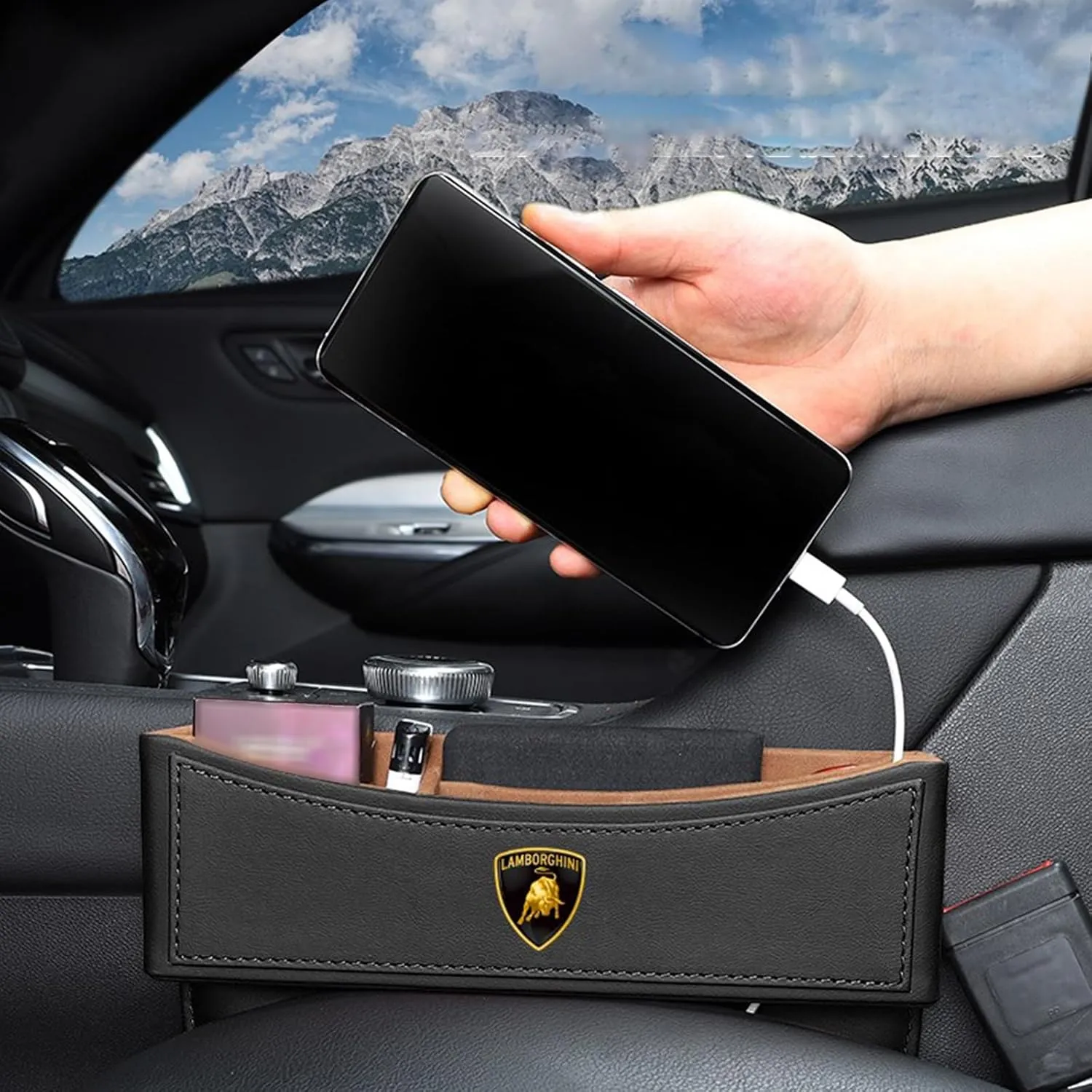 Car Seat Gap Filler Organizer for Lamborghini Huracan STO 2021 Car Side Seat Storage Box Multifunction Car Interior Storage Organizer,Black