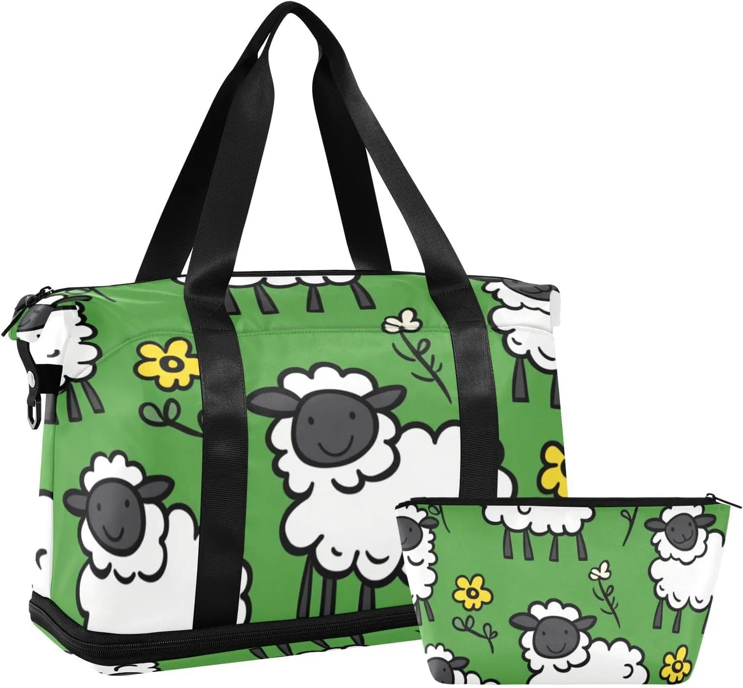 Cartoon Cute White Sheep Duffel Bag Weekender Duffel Bag with Toiletry Bag for Airplane Traveling Multifunctional