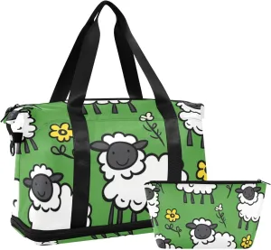 Cartoon Cute White Sheep Duffel Bag Weekender Duffel Bag with Toiletry Bag for Airplane Traveling Multifunctional