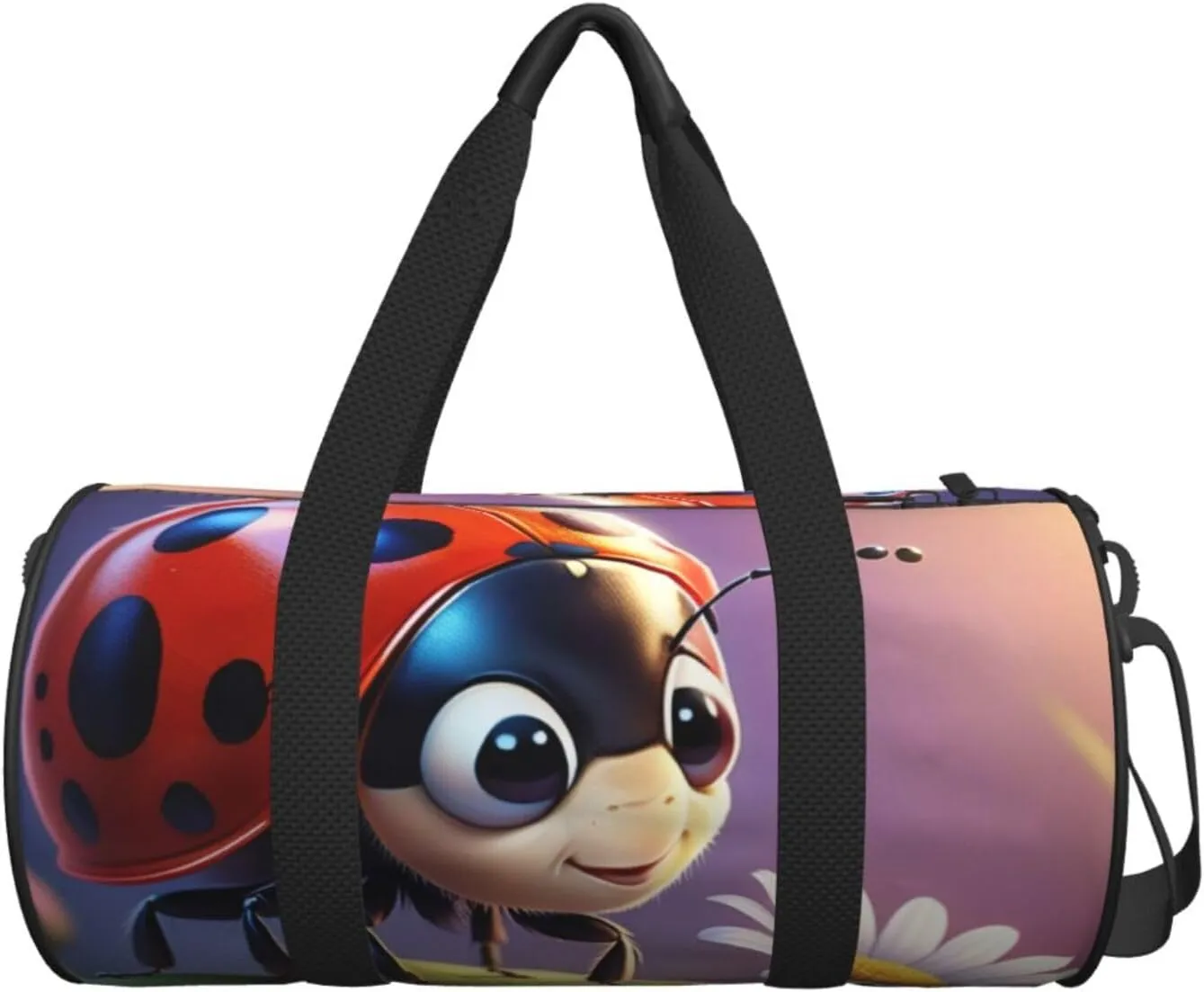 Cartoon Ladybug Flower Printed Travel Bag,Round Personal Item Storage bag,Foldie Duffel Bag for Traveling Vacation,Fitness,Sports