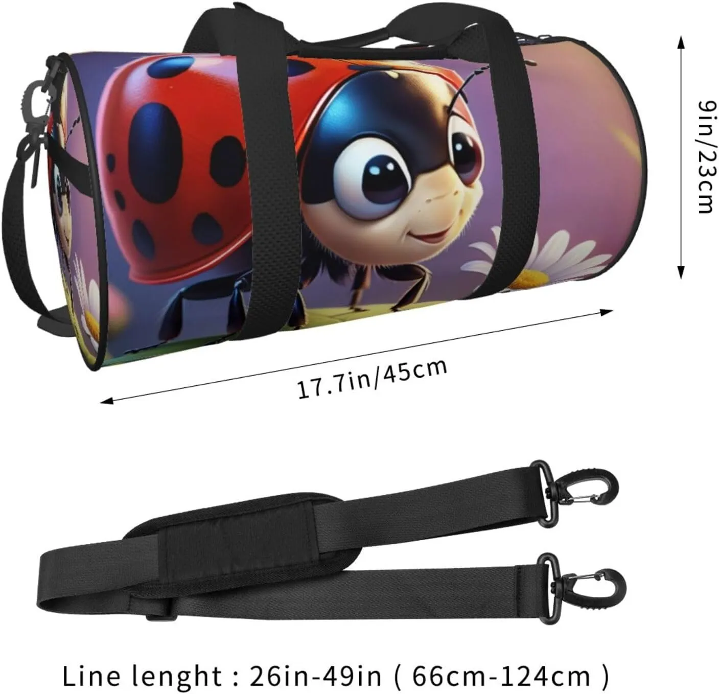 Cartoon Ladybug Flower Printed Travel Bag,Round Personal Item Storage bag,Foldie Duffel Bag for Traveling Vacation,Fitness,Sports