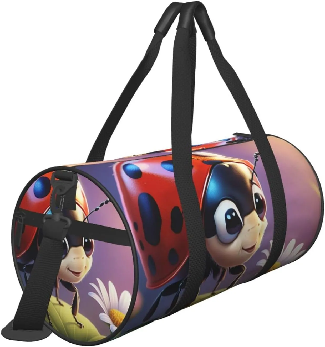 Cartoon Ladybug Flower Printed Travel Bag,Round Personal Item Storage bag,Foldie Duffel Bag for Traveling Vacation,Fitness,Sports