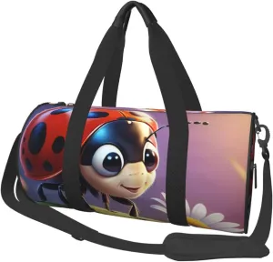 Cartoon Ladybug Flower Printed Travel Bag,Round Personal Item Storage bag,Foldie Duffel Bag for Traveling Vacation,Fitness,Sports