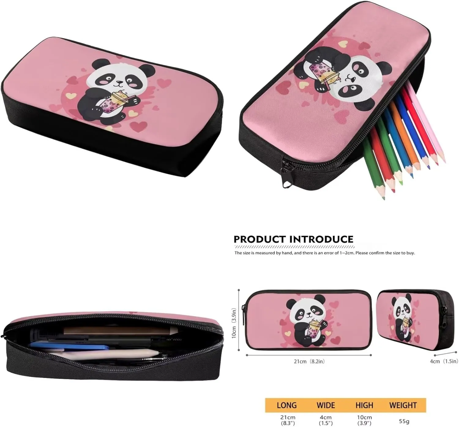 Cartoon Panda School Backpack for Girls 6 Year Old 3-Piece Schoolbags Set with Lunch Box Pencil Case Preschool Cute Book Bag Large Capacity Travel Duffel Bags Daycare Bag