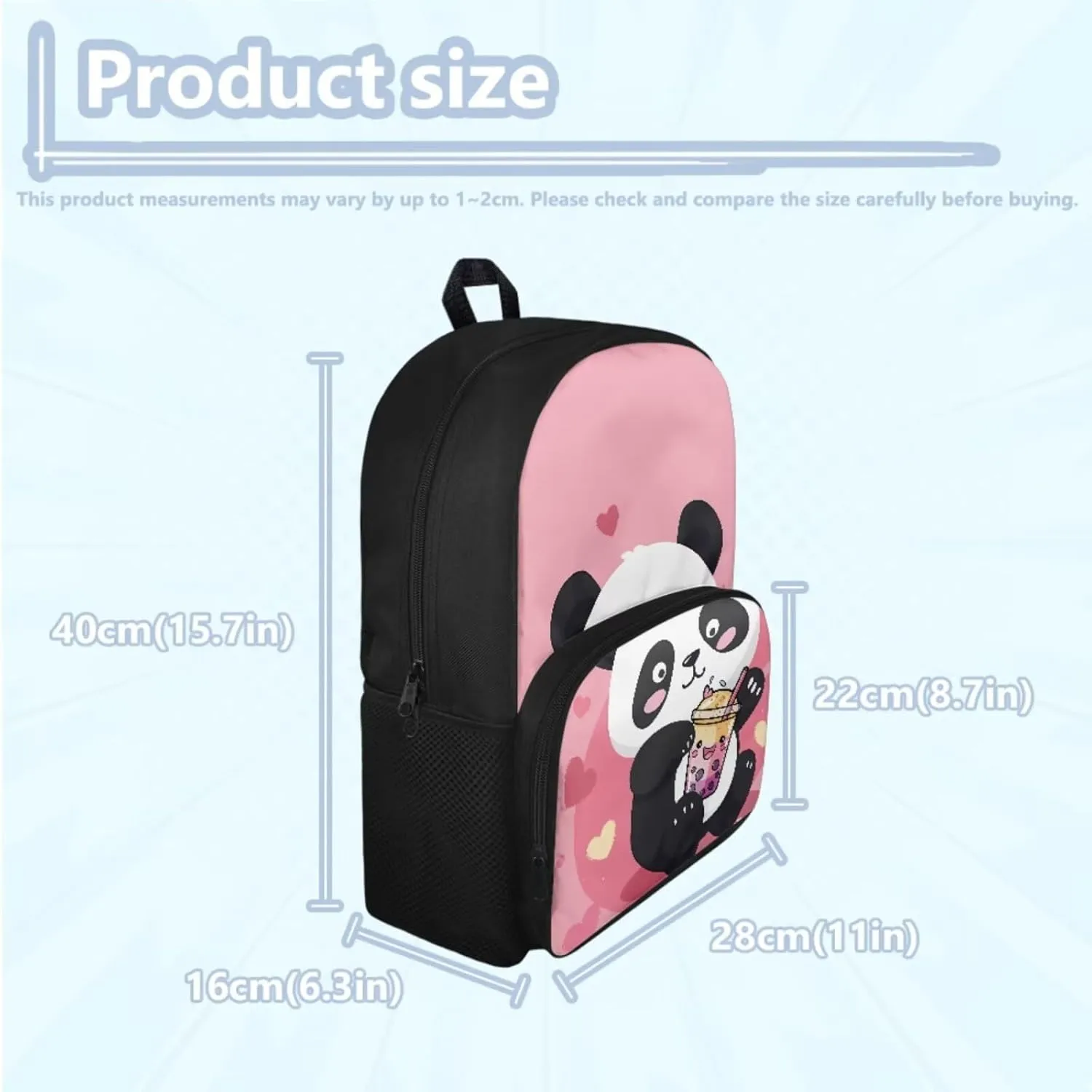Cartoon Panda School Backpack for Girls 6 Year Old 3-Piece Schoolbags Set with Lunch Box Pencil Case Preschool Cute Book Bag Large Capacity Travel Duffel Bags Daycare Bag
