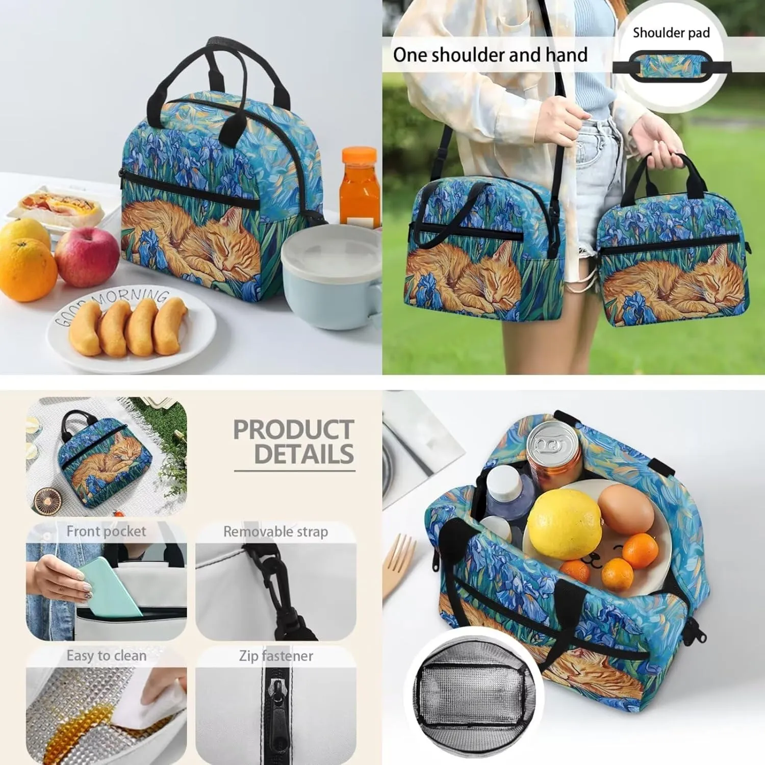 Cat Kawaii Backpack 17 Inch Girls Bookbag Set with Lunchbox 6th Grade School Bag Spacious 3 Piece Rucksack for Girls Ages 11-12 Outdoor Classroom