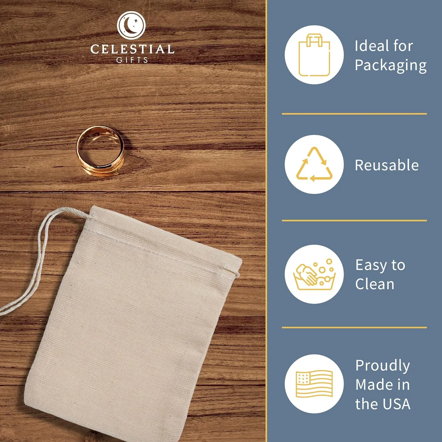 Celestial Gifts Muslin Bags 25pcs 4x6, 100% Cotton Drawstring Bags for Party Favors, Tea, Coffee, Parts and Spices - Made in USA (Natural Hem & Drawstring)
