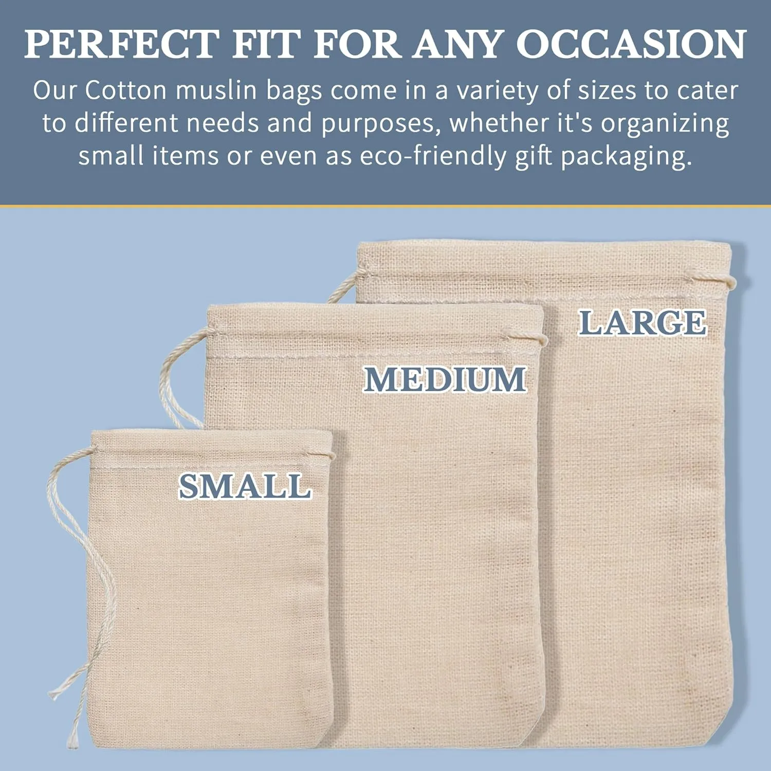 Celestial Gifts Muslin Bags 25pcs 4x6, 100% Cotton Drawstring Bags for Party Favors, Tea, Coffee, Parts and Spices - Made in USA (Natural Hem & Drawstring)