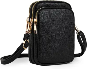 Cell Phone Purse Small Crossbody Bag for Women Men Leather Mini Shoulder Bag Wallet with Card Holder Slot Pouch Neck Strap for All Smartphones iPhone 16 Pro Max 15 Plus 14 13 12 11 X up to 7.5" Black
