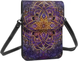 Celtic knot irish design good luck purple crossbody cell phone purse for womens lightweight small soft leather fashion travel wallet with adjustable strap