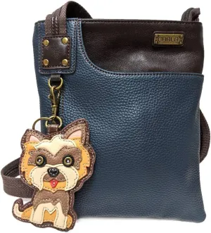Chala Small Crossbody Phone Purse | SOFT Vegan Leather SWING Bag in Navy Blue Color (Coin Purse_Yorkie)