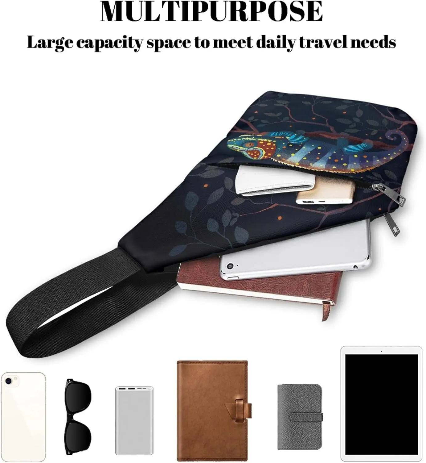 Chameleon Men Crossbody Bag Large Capacity Cross Body Bag for Gentleman Sling Bag with Front Pocket Personal Pocket Bag for Travel Crossbody Bags for Men Travel Outdoors