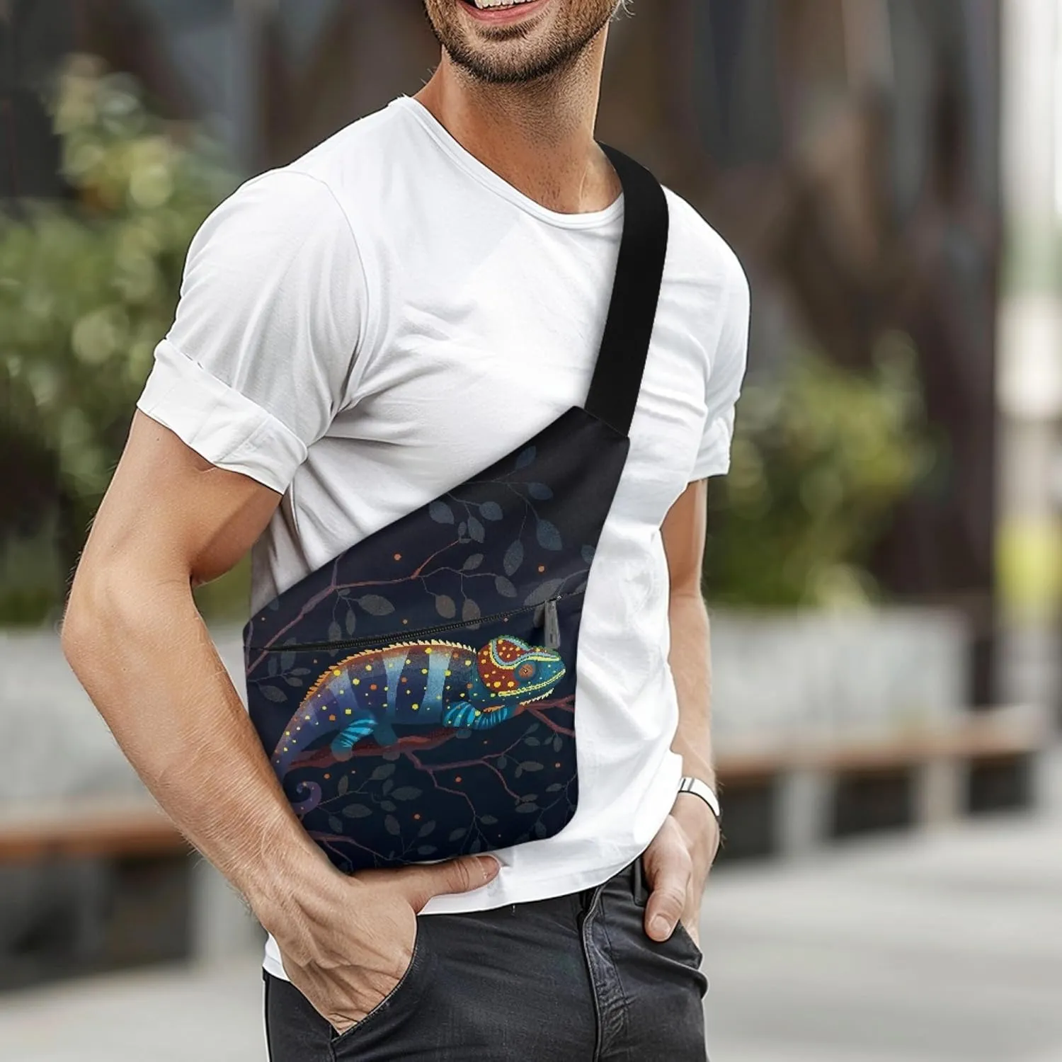 Chameleon Men Crossbody Bag Large Capacity Cross Body Bag for Gentleman Sling Bag with Front Pocket Personal Pocket Bag for Travel Crossbody Bags for Men Travel Outdoors
