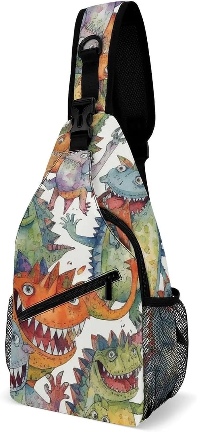 Chaotic Colorful Monsters Sling Bag for Men Women Travel Crossbody Bags Large Hiking Sling Backpack Chest Bag Man Purse