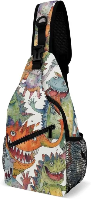 Chaotic Colorful Monsters Sling Bag for Men Women Travel Crossbody Bags Large Hiking Sling Backpack Chest Bag Man Purse