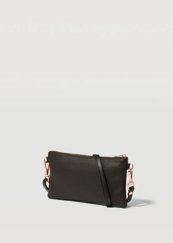 CHARLIE MIDDLETON Black Nappa Mini Dual Zip Crossbody Bag - Silver