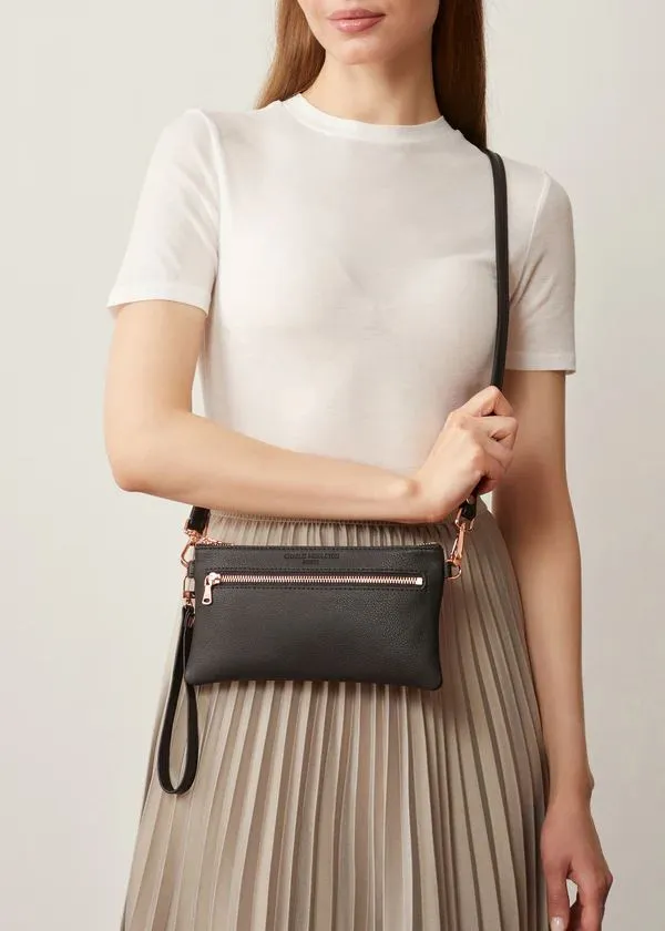 CHARLIE MIDDLETON Black Nappa Mini Dual Zip Crossbody Bag - Silver