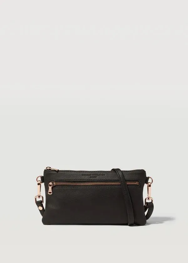 CHARLIE MIDDLETON Black Nappa Mini Dual Zip Crossbody Bag - Silver