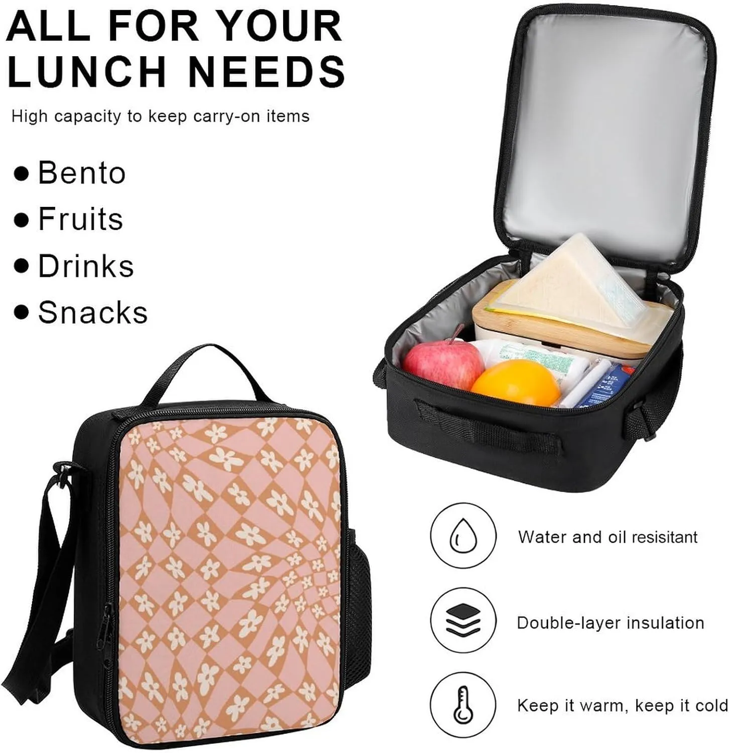 Checkered Flowers Lightweight Pocket Backpack Crossbody Lunch Bag Set Unisex