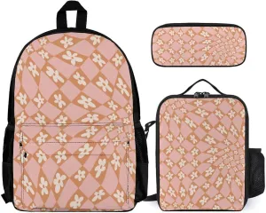 Checkered Flowers Lightweight Pocket Backpack Crossbody Lunch Bag Set Unisex