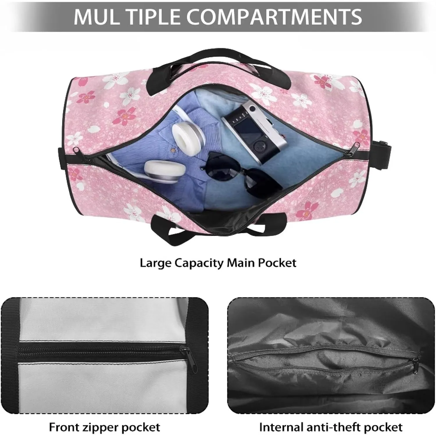 Cherry Blossom 55L Sports Duffle Bags Large Gym Duffel Bag Workout Bag for Women - Pink