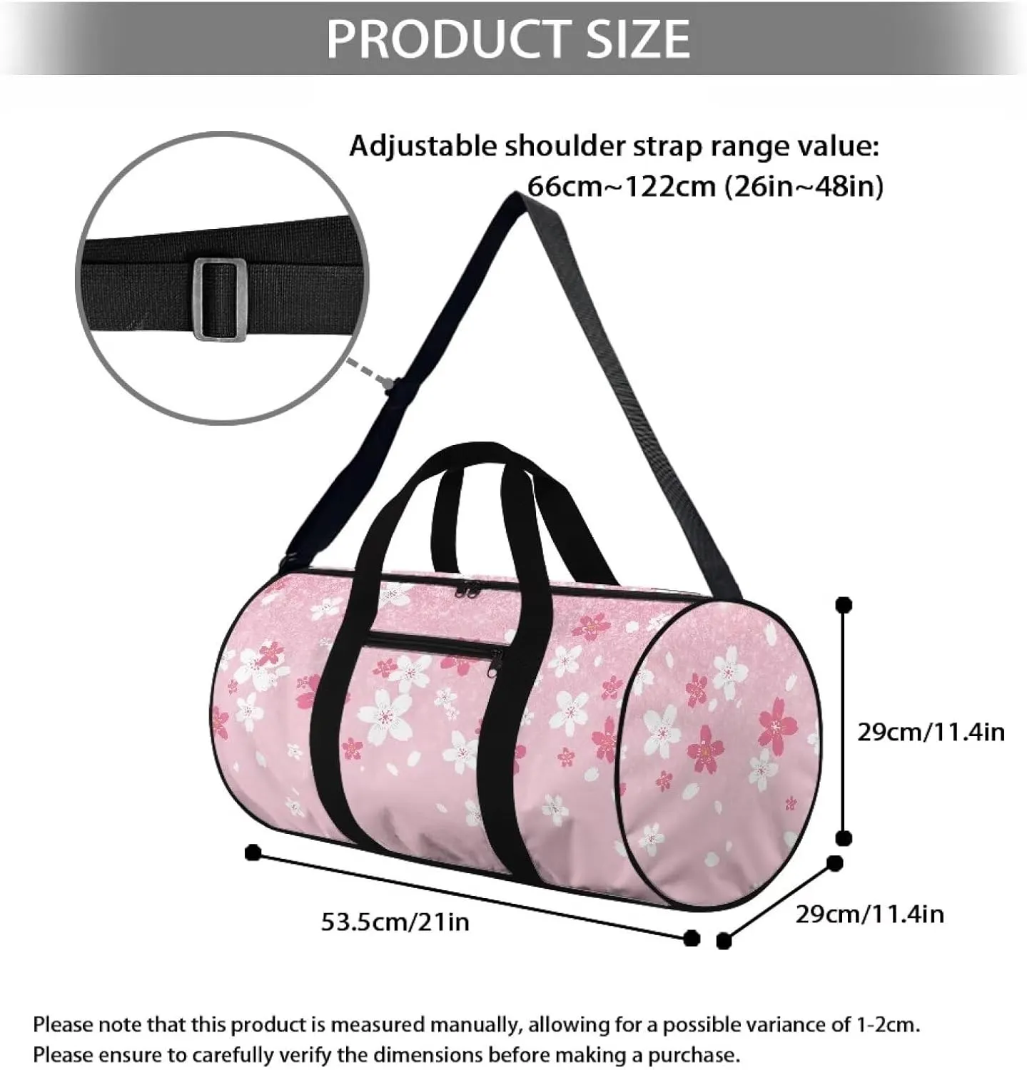 Cherry Blossom 55L Sports Duffle Bags Large Gym Duffel Bag Workout Bag for Women - Pink