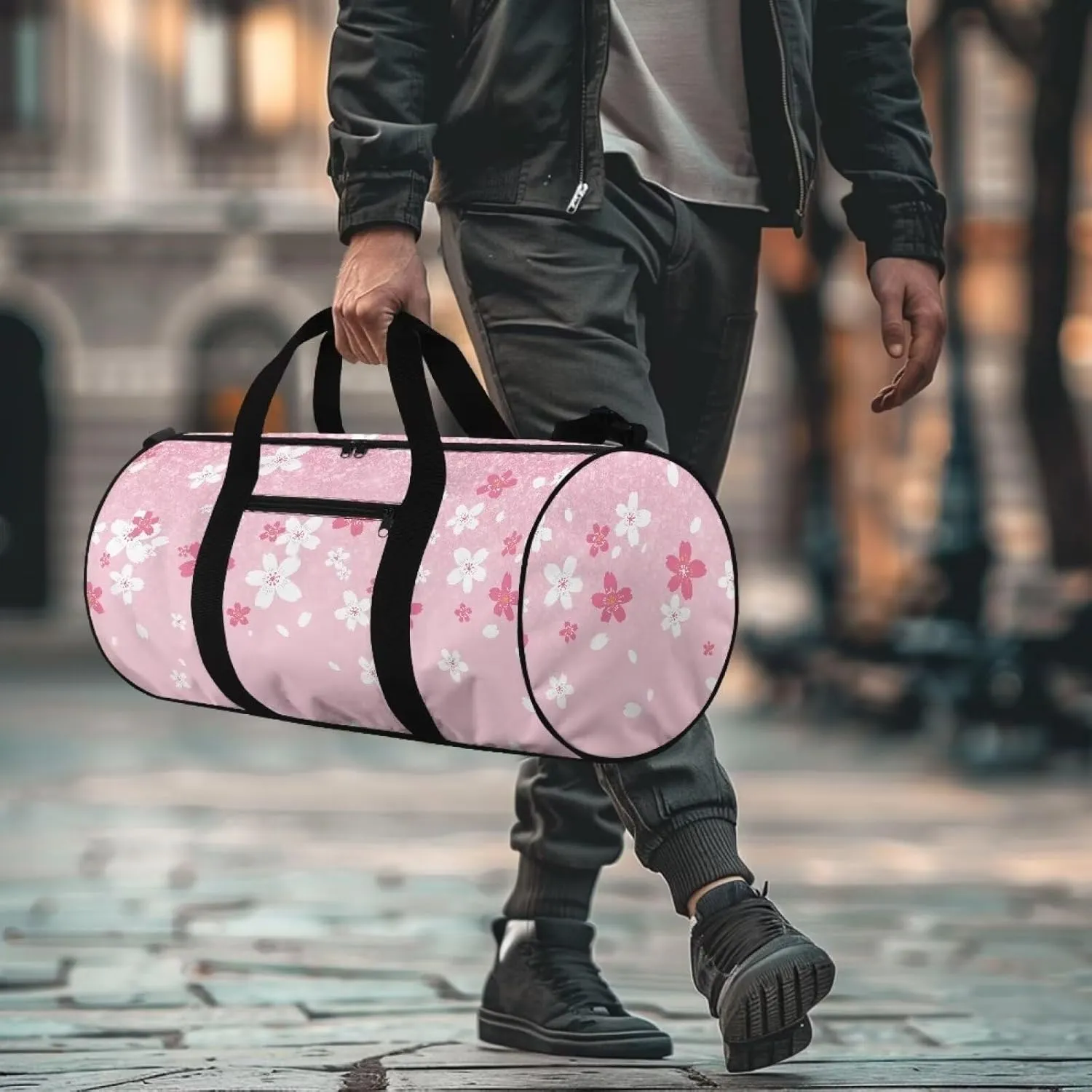 Cherry Blossom 55L Sports Duffle Bags Large Gym Duffel Bag Workout Bag for Women - Pink