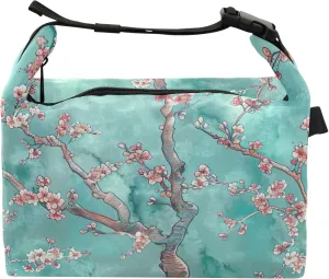 Cherry Blossoms Branch Personalized Lunch Bag for Women Girls Adjustable Shoulder Strap Lunchbag for Work Animal Floral Insulated