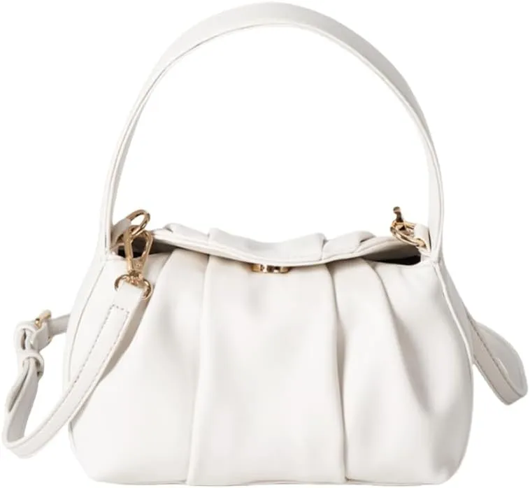 Chic Faux Leather Pleated Cloud Handbag, Stylish Mini Square Purse for Unique Elegance
