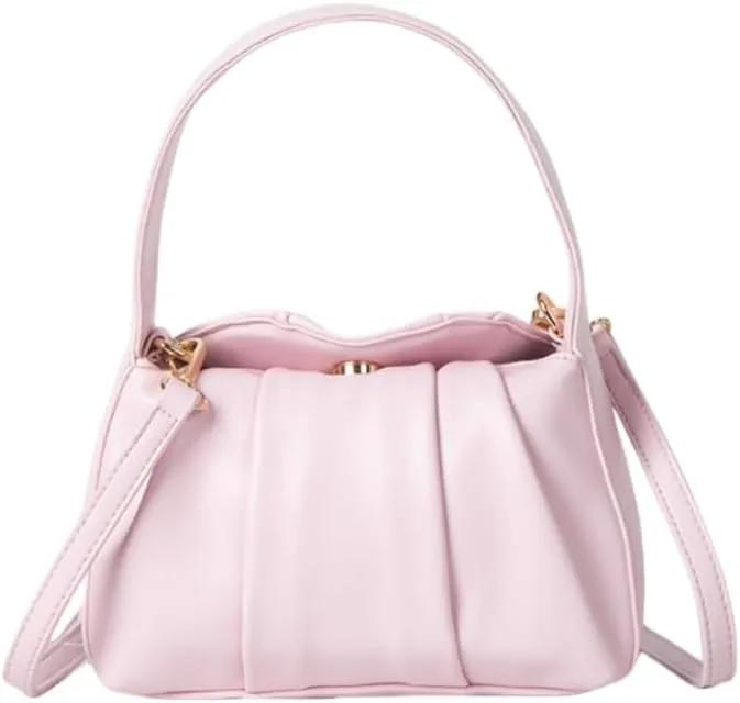 Chic Faux Leather Pleated Cloud Handbag, Stylish Mini Square Purse for Unique Elegance