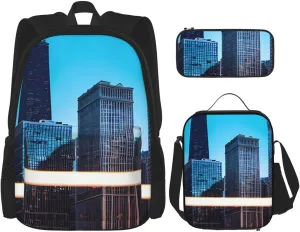 Chicago Reflect Print Practicality Bag Casual Fashion Backpack Lunch Bag Pencil Case Camping Gear Bags