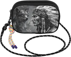 Chief Wolf Cool Crossbody Bags for Women Cell Phone Purses Women's Shoulder Handbag Wallet Purse with Rope Pendant