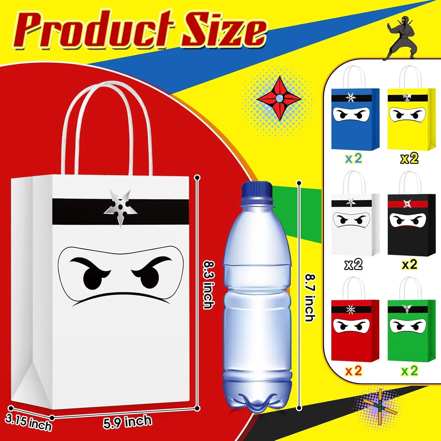 Chivertion 12 Pcs Ninja Gift Bags with Handles Ninja Birthday Party Decorations Party Favor Gift Supplies Candy Treat Goody Bags for Kids