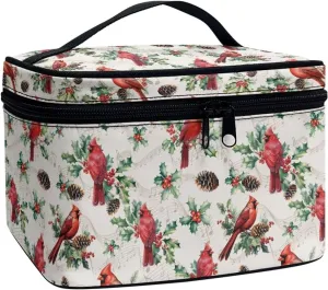 Christmas Cardinal Bird Travel Cosmetics Bags Women Large Capacity Makeup Organizer Travel Hanging Toiletry Bag for Women, Extra Large Makeup Bag Cosmetics Xmas Gifts for Women Girls
