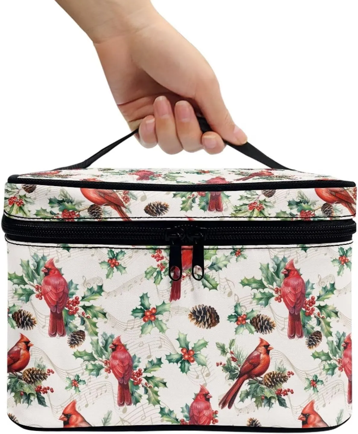 Christmas Cardinal Bird Travel Cosmetics Bags Women Large Capacity Makeup Organizer Travel Hanging Toiletry Bag for Women, Extra Large Makeup Bag Cosmetics Xmas Gifts for Women Girls