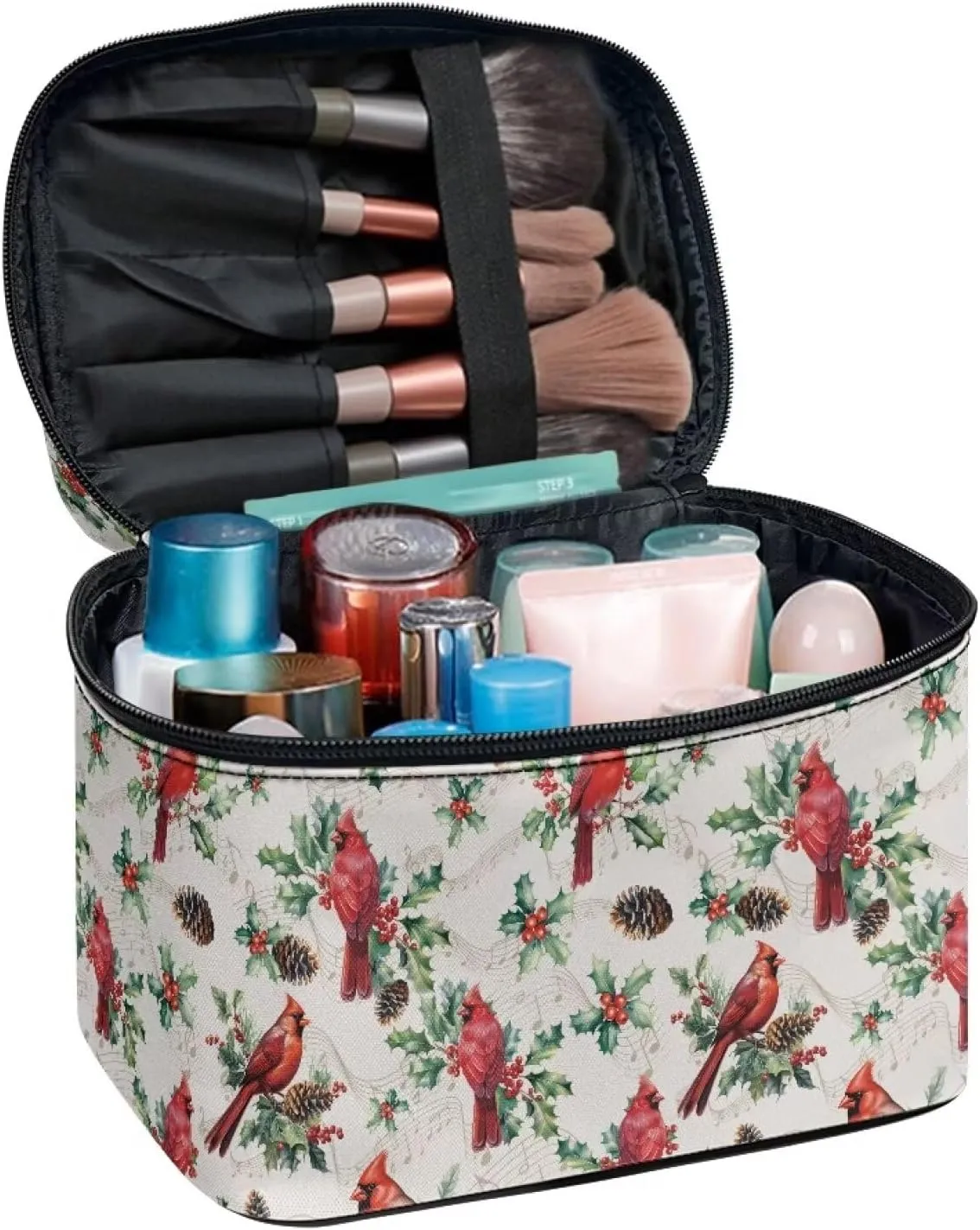 Christmas Cardinal Bird Travel Cosmetics Bags Women Large Capacity Makeup Organizer Travel Hanging Toiletry Bag for Women, Extra Large Makeup Bag Cosmetics Xmas Gifts for Women Girls