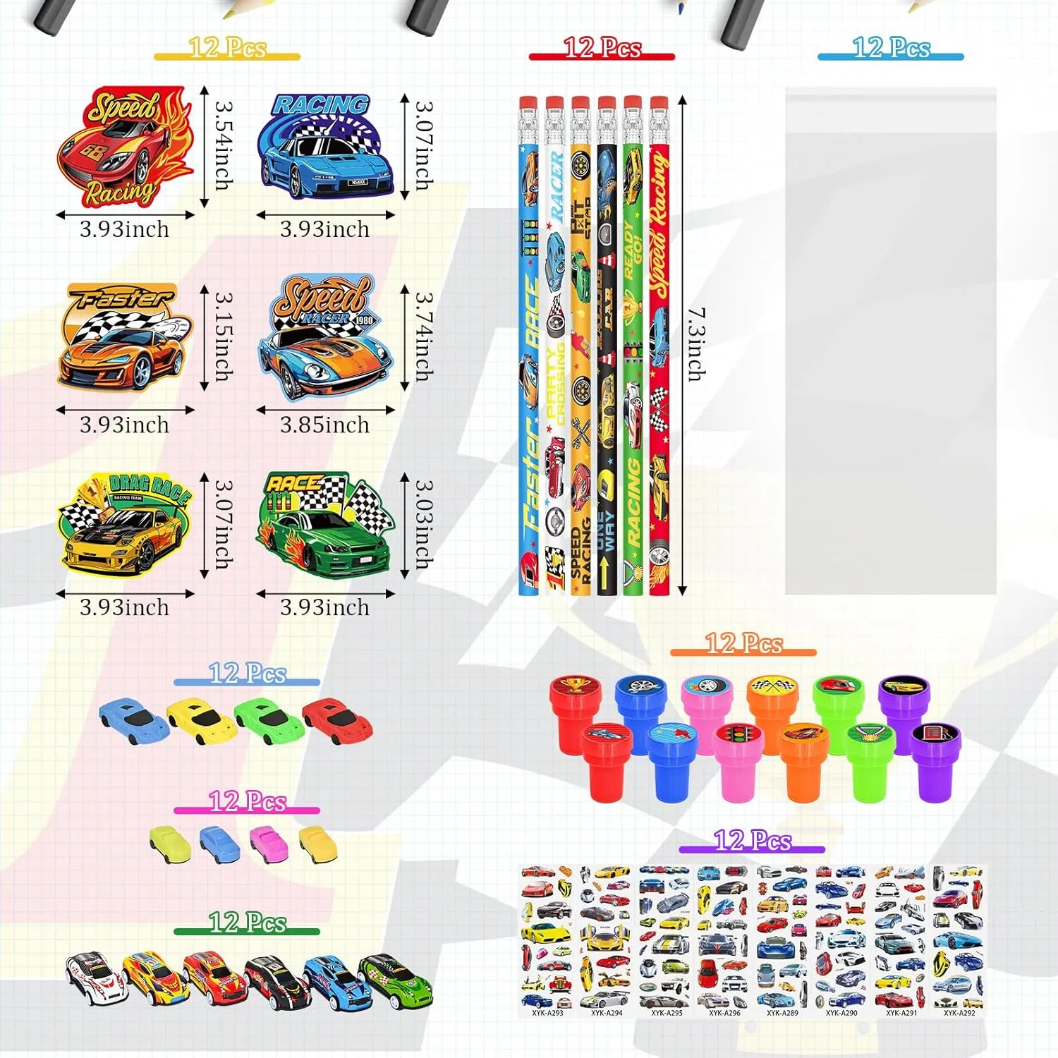 Cinrobiye 96 PCS Race Car Themed Party Favors Racing Car Stationery Set Hot Wheels Birthday Decorations for Birthday Party School Rewards Carnival Prizes Gifts Treasure Box Goodie Bag Filler Supplies